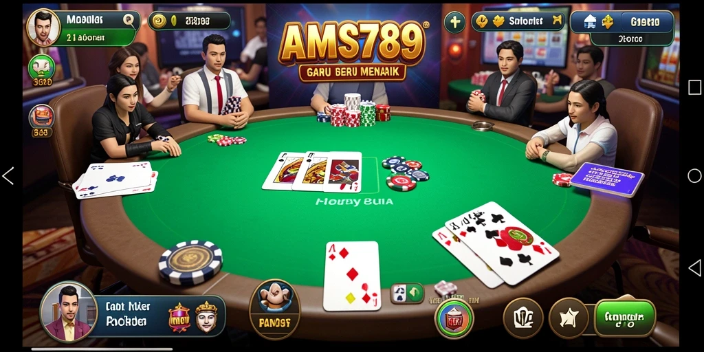 Tampilan gameplay menarik dari AMS789 yang menampilkan aksi Poker yang mendebarkan.