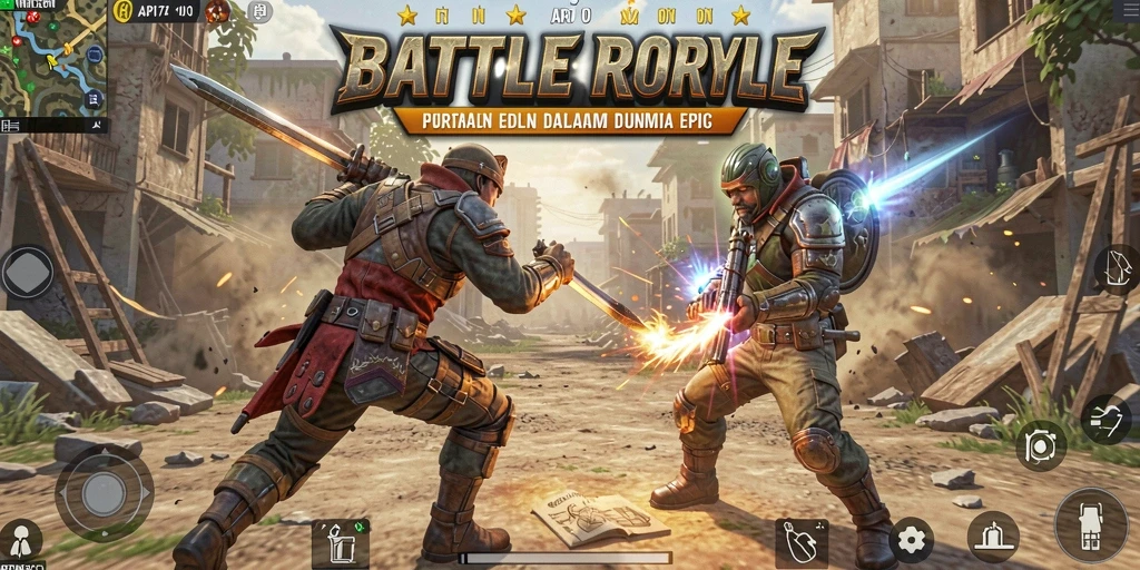 Screenshot menampilkan aksi seru gameplay Battle Royale API77.