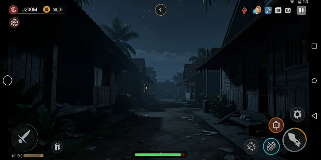 Screenshot permainan J200M menampilkan momen mencekam saat menjelajahi kegelapan.