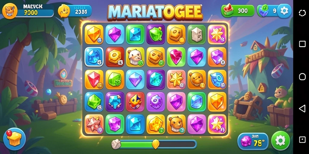 Tampilkan gameplay seru MARIATOGEL dengan berbagai tantangan Match-3.