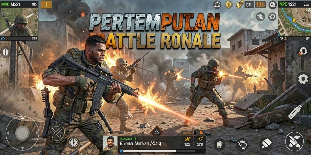 Tampilan gameplay menarik dalam pertempuran Battle Royale yang menegangkan.