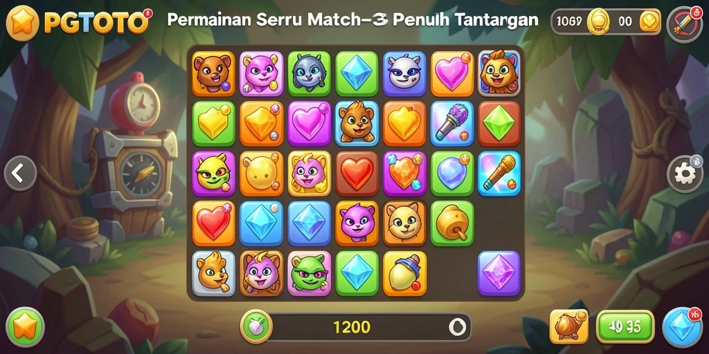 Tangkapan layar PGTOTO menunjukkan gameplay seru Match-3 yang menantang.