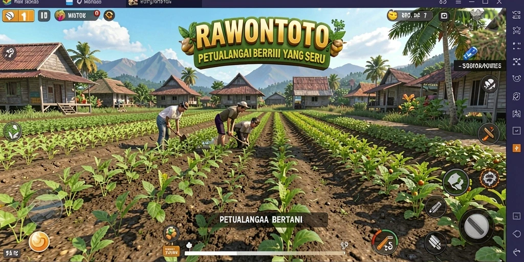Tampilan gameplay seru dari RAWONTOTO saat menanam dan merawat tanaman.