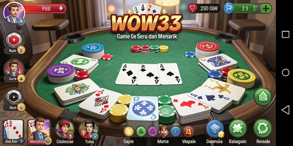 Tangkapan layar WOW33 menampilkan gameplay Gaple yang seru dan interaktif.
