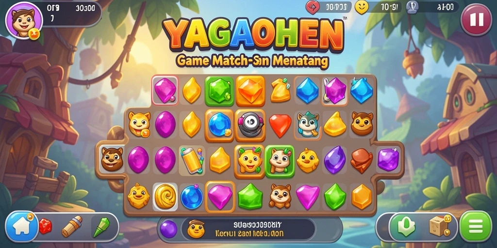 Tampilan gameplay YAGAOHEN dengan kombinasi permata yang menarik.