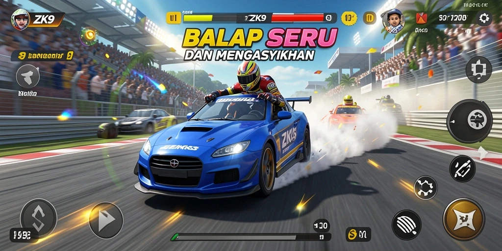 Tampilan gameplay seru dari ZK9 dengan berbagai mobil balap.